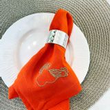 Table linen - Orange linen napkins with embroidery rooster - GOLIUK