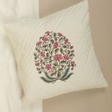 Fabric cushions - Hand Block Printed Cotton Cushion Cover Pink Blossom - NINÉH