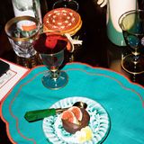 Christmas table settings - Placemat - Pearl | Azure blue and burnt orange - set of 2 - BLANK SPACE AMSTERDAM