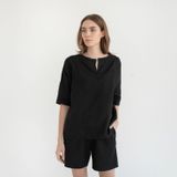 Sleepwear - Black Linen Clover Pyjama Set - LINEN TALES