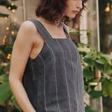 Apparel - Dark Grey with White Stripe Polka Top - LINEN TALES