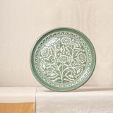 Other wall decoration - Painted Clay Platter, Green and White Flowers. - HUAKAL