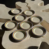 Everyday plates - 8 dessert plates Made in Romania with green orange blue edging - OFFICE OBJETS