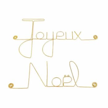 Décoration Murale en Fil de Laiton Doré - Joyeux Noel - à punaiser - BIJOUX DE MUR
