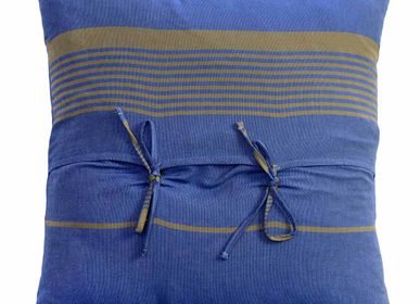 Coussins textile - Coussins carrés 60 x 60cm ou 40 x 40cm taupe et bleu CB4 - FOUTA FUTEE