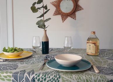 Table linen - Nappe anti-tache en coton enduit Feuille Verte - FLEUR DE SOLEIL
