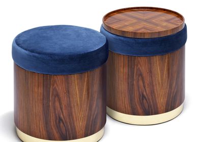 Tabourets pour collectivités - Lune A Tabouret en Bois de Fer et Base en Laiton Poli - DUISTT