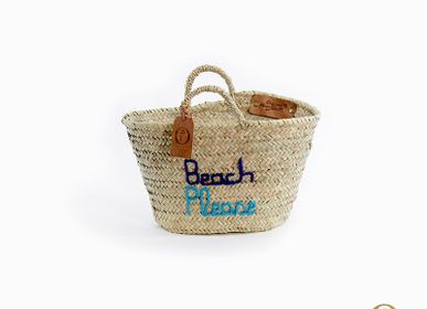 Shopping baskets - Panier Doum Small "Beach Please" Marine et turquoise - ORIGINAL MARRAKECH