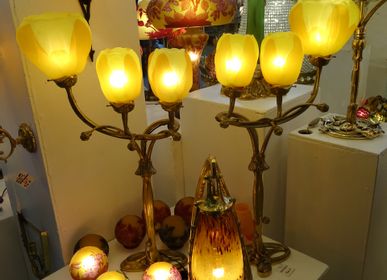 Verre d'art - Lampes style Gallé en verre gravé, Art Nouveau - TIEF