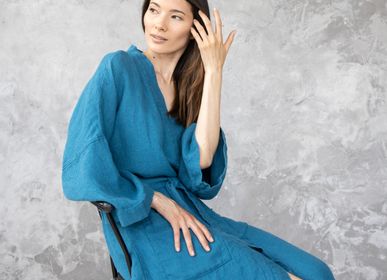 Bathrobes - Linen Bath Robe Waffle  - LINENME