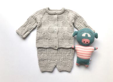 Children's apparel - BUBU handknitted cardigan, bloomers and shoes 100%baby alpaca - SOL DE MAYO