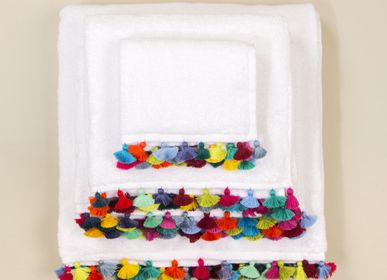 Objets de décoration - Linge de bain en coton blanc avec pompons. - MIA ZIA