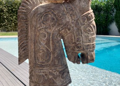 Decorative objects - HORSE Wooden statues with iron stand - CASA NATURA
