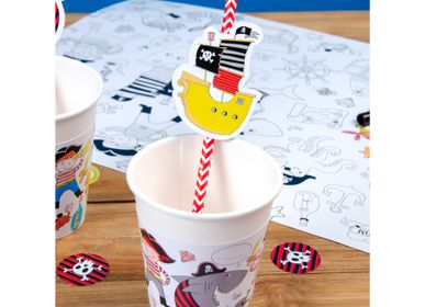 Birthdays - 6 Pirate Color Paper Straws - Recyclable - ANNIKIDS