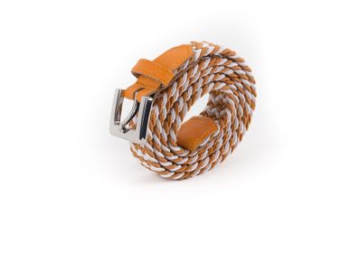 Petite maroquinerie - Ceinture tressée femme orange blanc - VERTICAL L ACCESSOIRE