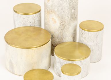 Decorative objects - Round stone and brass boxes - L'INDOCHINEUR PARIS HANOI