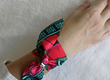 Bijoux - Fétiche à nouer 100 % twill de soie - bandeau/ruban - Hibiscus Blue Sky - MAISON FÉTICHE