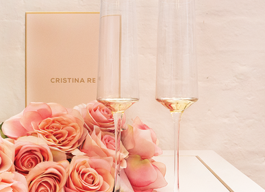Art glass - Estelle Gold Crystal Champagne Flute Set of 2 - CRISTINA RE