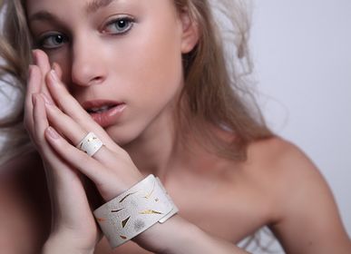Goldsmithing - WHITE bracelet in Sterling Silver and 24 Carat Gold finishing - CHIARA DE FILIPPIS