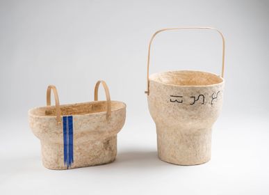 Pottery - Paper Clay Vase (Natural with Blue Strip Double) - INDIGENOUS