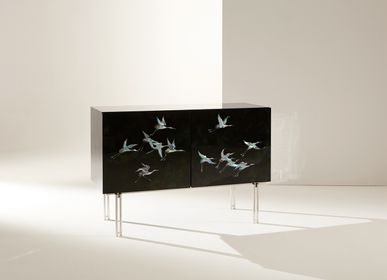 Unique pieces - WHITE CRANES, 2 Doors Sideboard with Mother-of-Pearl - ARIJIAN
