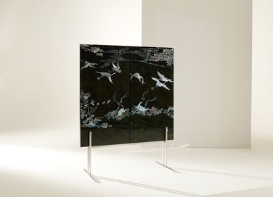 Unique pieces - WHITE CRANE, Double sided Mother-of-Pearl Room Divider/ Screen - ARIJIAN