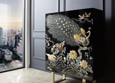 Storage boxes - THE PEACOCK, Modern Oriental Mother-of-Pearl Cabinet  - ARIJIAN