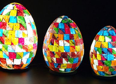 Table lamps - PUR061B - set of 3 egg lamps mosaic orange/red - JOLY  S COLLECTION