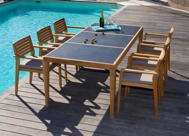 Dining Tables - Aquariva garden table in natural solid teak with anthracite gray laminate top. - EZEÏS