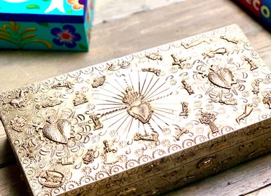 Caskets and boxes - Ex Voto decorative chest with inlaid treasure in wood and metal - PINK PAMPAS