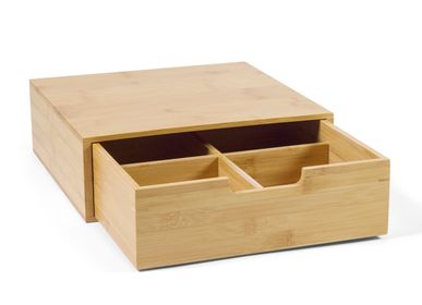 Tea and coffee accessories - Bamboo wood box, 4 compartments 30x31x10 cm CC21000 - ANDREA HOUSE