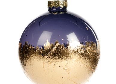 Christmas garlands and baubles - GLSS GOLD LEAF BOTTOM BALL BLU/GLD 8CM - GOODWILL M&G