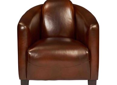 Assises pour bureau - Fauteuil Club BARQUETTE, cigare en cuir vintage - DE BEJARRY INTERNATIONAL