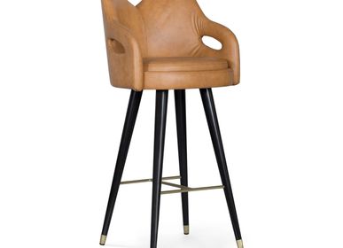 Chairs - Modern Mary Bar Stools, Caramel Leather, Handmade in Portugal by Greenapple - GREENAPPLE DESIGN INTERIORS