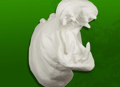 Office design and planning - White Hippo Trophy in Papier Mache - Sculpture - “EMMANUEL” - MARIE TALALAEFF