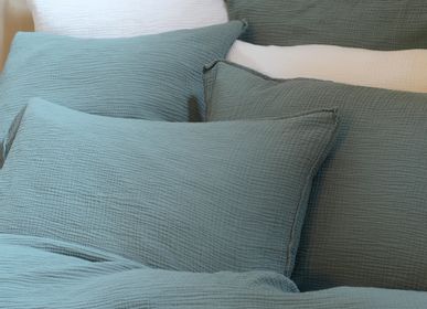 Bed linens - Mineral blue cotton gauze duvet cover - MAISON D'ÉTÉ