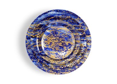 Formal plates - Limoges porcelain blue and gold Magma table art collection - NON SANS RAISON PORCELAINE DE LIMOGES