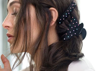 Hair accessories - Suede leather and Swarovski® crystals hairclip - VALÉRIE VALENTINE