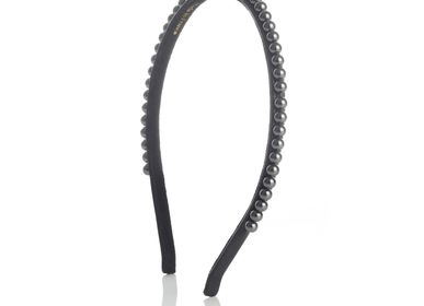 Accessoires cheveux - Serre-tête fin en perles et cuir SUZAN - VALÉRIE VALENTINE