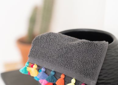 Other bath linens - Dark grey towels with pompons and embroideries - MIA ZIA