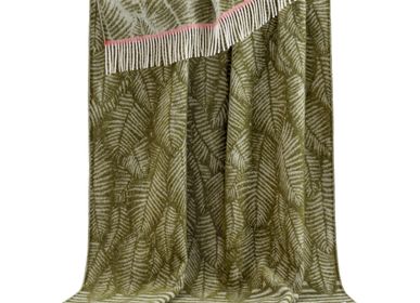 Plaids - Couvre-lit en pure laine fougère à rayures vertes moussues - 130 x 190 cm - J.J. TEXTILE LTD