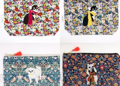 Embroidered Liberty Print Fabric Pouch Violin Cat Caracal Java Sparrow Clutches Keora Keora Goods Jp Cotton Mom