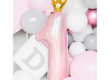 Objets de décoration - Nombre de ballons en aluminium « 1", 30x90cm, rose clair, Ballon en Mylar Chiffre ''1'', 37x100cm, bleu - PARTYDECO