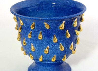Céramique - Cache-pot à pied avec gouttes dorées - CERAMICA ND DOLFI