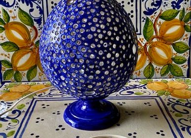 Table lamps - Hand-painted sea blue ceramic table lamp - CERASELLA CERAMICHE