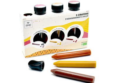 Épicerie fine - Coffret d'Assaisonnements à tailler 3 crayons Gastronaute : Framboise & estragon, Curry & curcuma, Paprika fumé – Biologique  - OCNI FACTORY