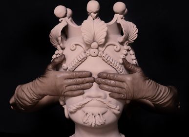 Design objects - SCIACCA MOORISH HEAD VASE. Handmade in Italy, Sicily, 2020 - MOSCHE BIANCHE
