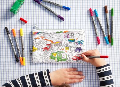 Children's arts and crafts - colour-in cars, trucks and tractor pencil case - EATSLEEPDOODLE
