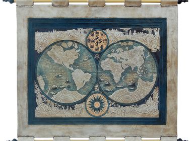 Autres décorations murales - Carte du monde de tapisserie en cuir - MERYAN