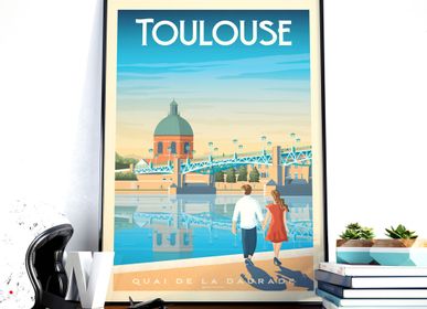 Poster - TOULOUSE FRANCE VINTAGE TRAVEL POSTER |  TOULOUSE FRANCE - QUAI DE LA DAURADE POSTER CITY ILLUSTRATION - OLAHOOP TRAVEL POSTERS